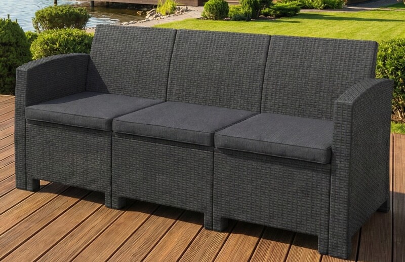 Trivietė rotango sodo sofa 172 cm, pilka