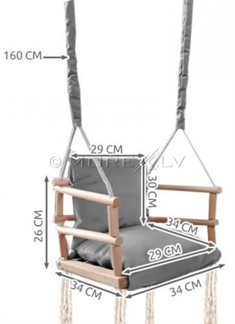 Wooden swing chair for kids, 3in1, grey
