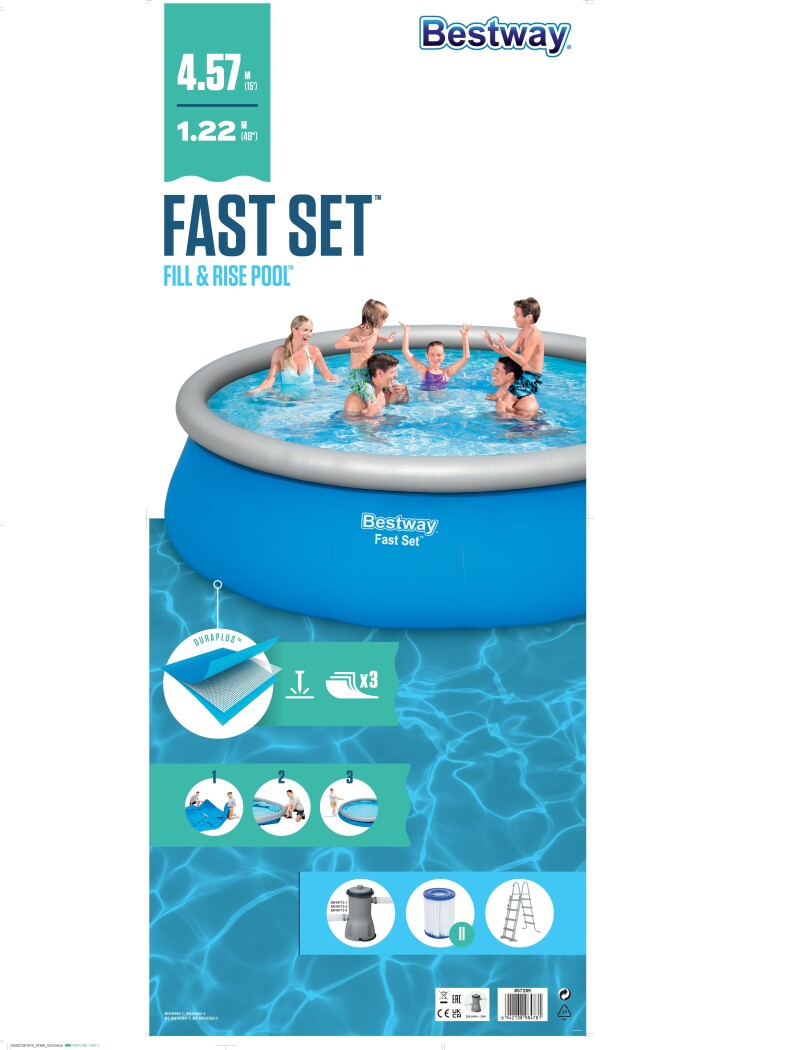 Baseinas Bestway Fast Set 457x122 cm Pool Set, su filtruojančiu siurbliu ir priedais (57289)