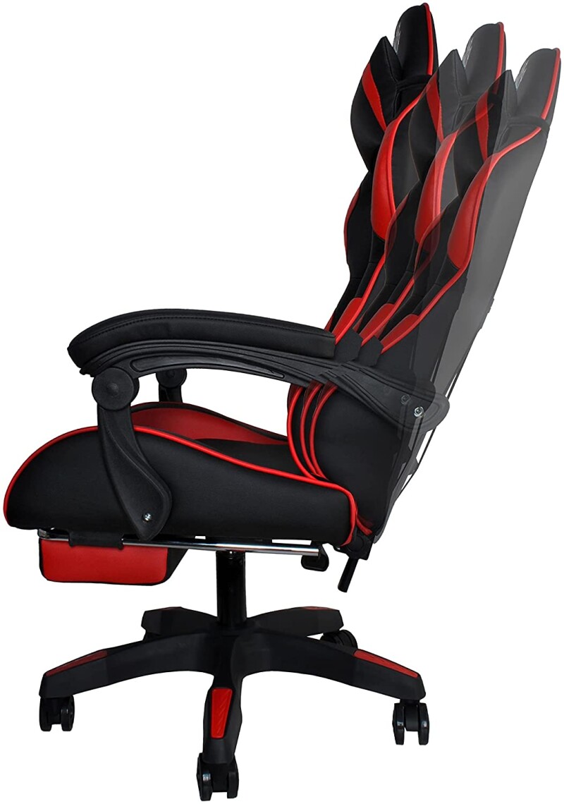Игровое кресло с подставкой для ног, черно-красный (8979)
