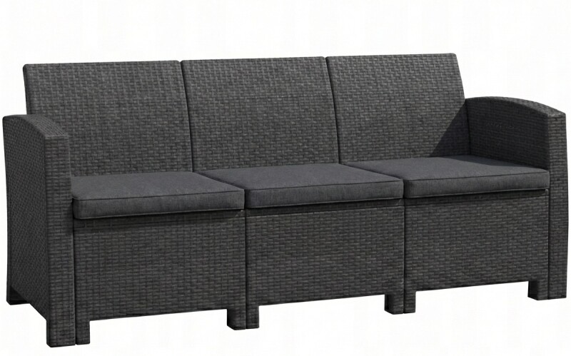 Trivietė rotango sodo sofa 172 cm, pilka
