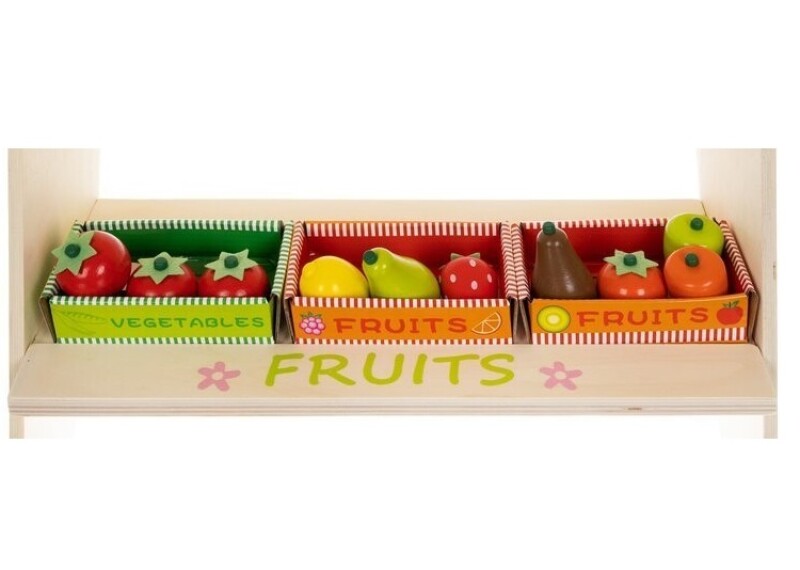 Vaikų medinė parduotuvė su maisto produktais