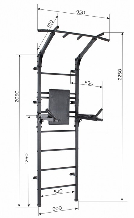 Sporto kompleksas OLIMP juodas, 225x95x83 cm