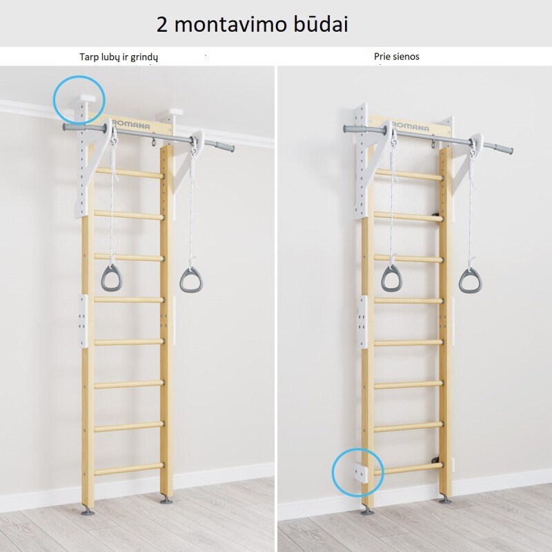 Medinė švediška gimnastikos sienelė ROMANA Eco 1, smelio 235,5-270x51cm