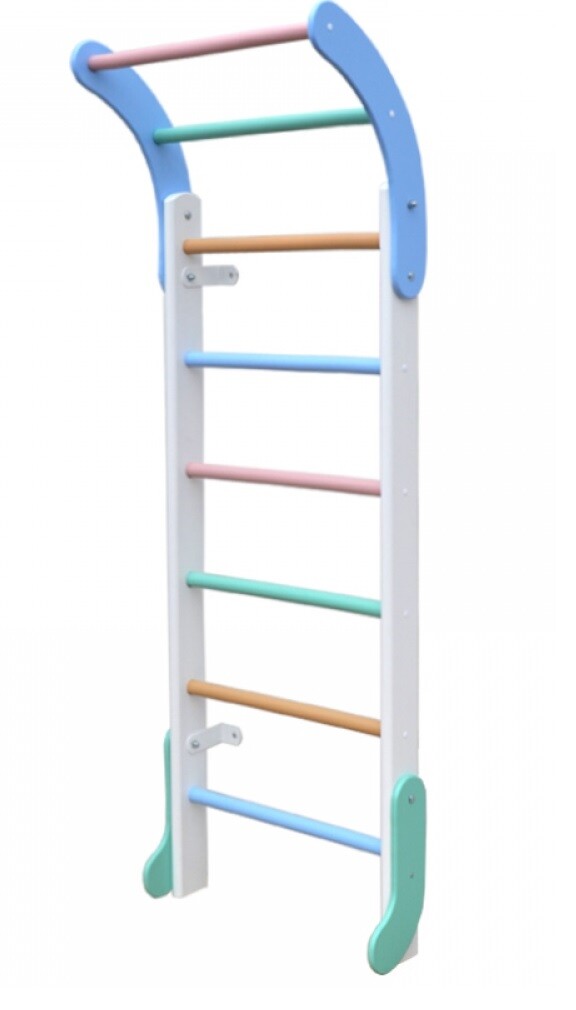 Sporto kompleksas, gimnastikos sienelė BABY MINI-1 baltas-vaivorykštė, 180x65x37 cm