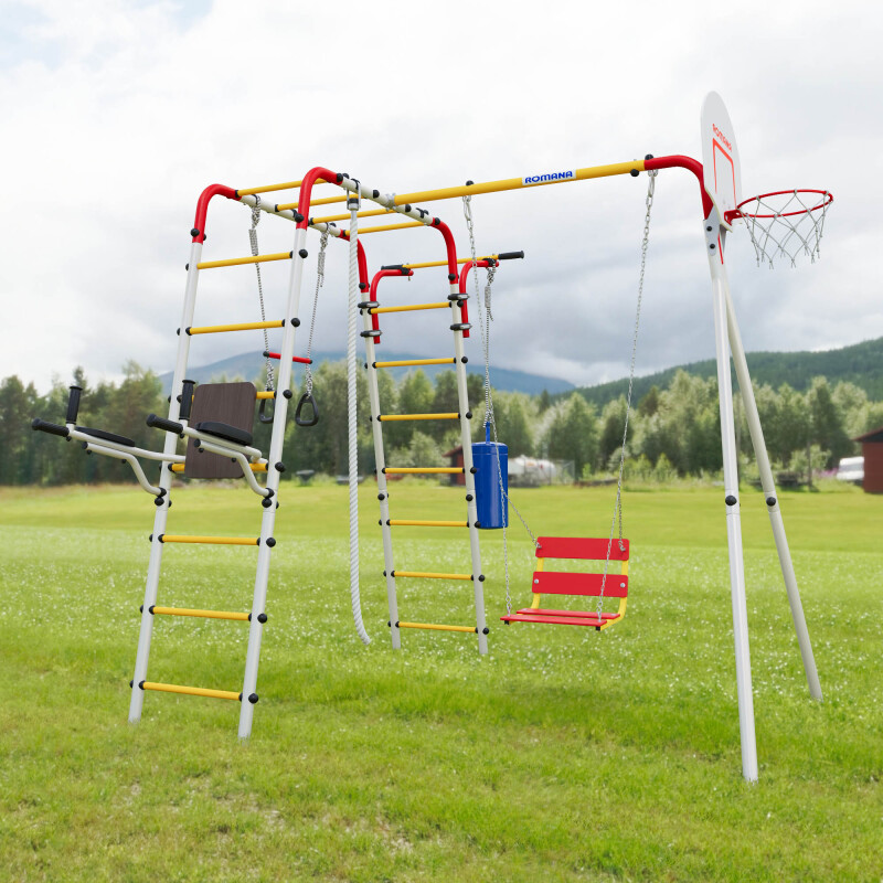 Pastatomas sporto kompleksas vaikams ROMANA FITNESS-2, balta-geltona-raudona