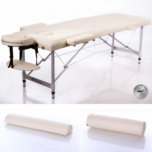 RESTPRO® ALU 2 L Cream Set masažo stalas + masažiniai voleliai (rinkinys)