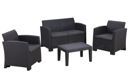 Rotango baldų komplektas: sofa, 2 foteliai, stalas