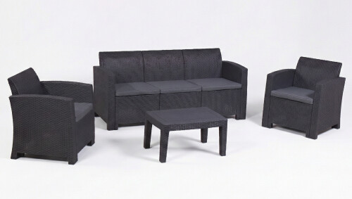 Rotango baldų komplektas: sofa, 2 foteliai, stalas