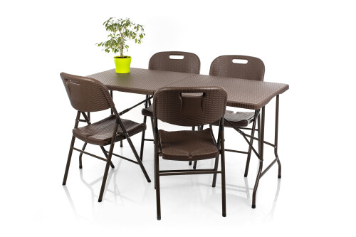 Rotango dizaino sulankstomas stalas 152x70 cm + 4 kėdė