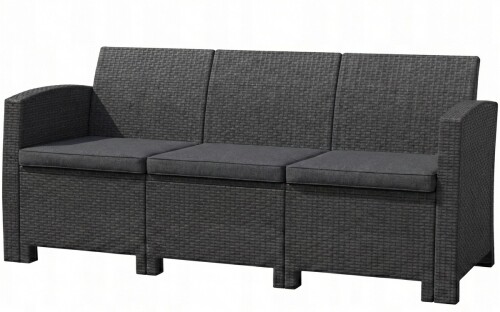 Trivietė rotango sodo sofa 172 cm, pilka
