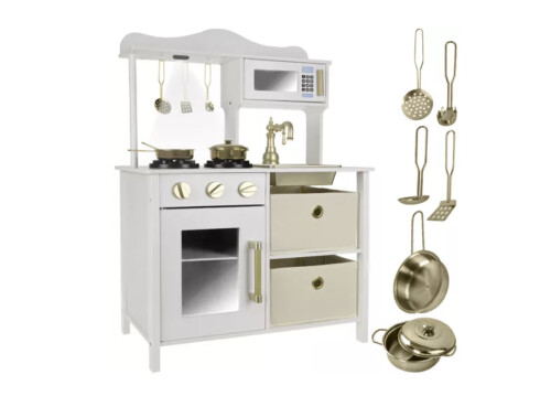 Wooden Toy Kitchen with Dishes, 87x59.5x29.5cm