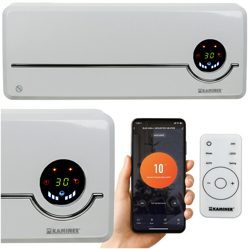 Sieninis elektrinis šildytuvas 1000W / 2000W su laikmačiu, balta