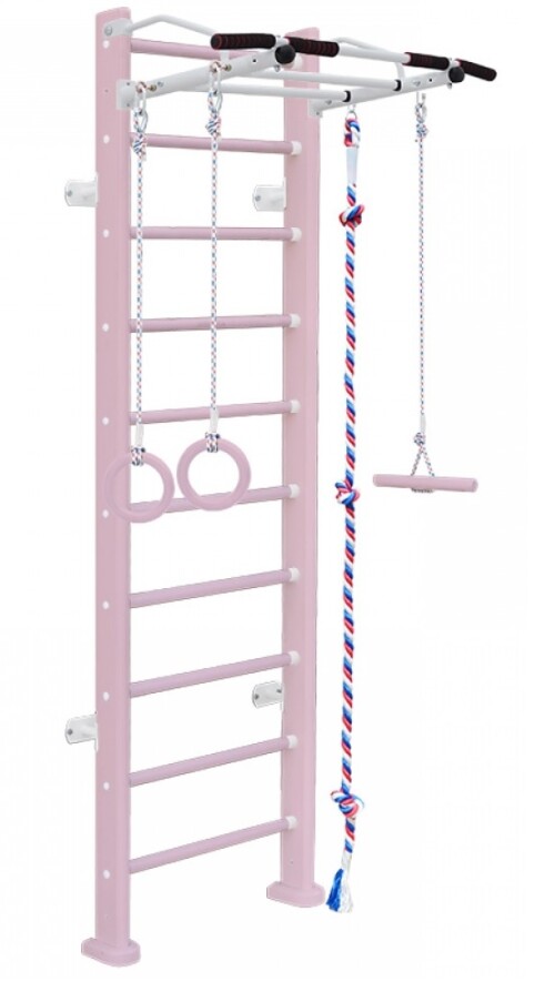 Medinė švediška gimnastikos sienelė SMILE šviesiai rožinė, 243x64cm