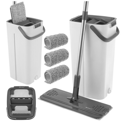 Flat Floor Mop and Two-Chamber Bucket Set, 8.5 L