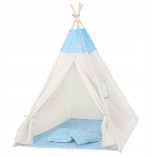 Kids play tent with cushions, light blue with stars, 160 x 120 x 100 cm