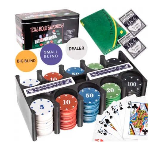 Pokerio dėklas 200 žetonų + metalinė dėžė