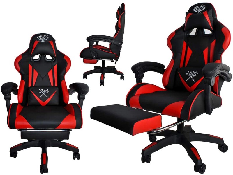 Игровое кресло с подставкой для ног, черно-красный (8979)
