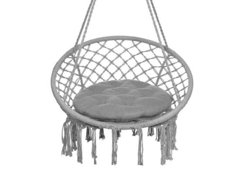 Hanging woven Macrame swing with pillow 1.20m, grey round