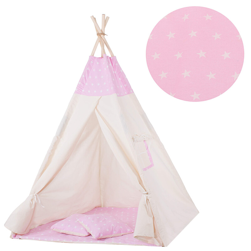 Bērnu rotaļu telts ar spilveniem, rozā ar zvaigznēm, 160 x 120 x 100 cm