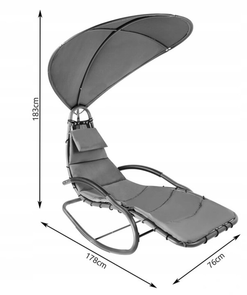Sodo supama kėdė su stogeliu 76x178x183 cm, pilka